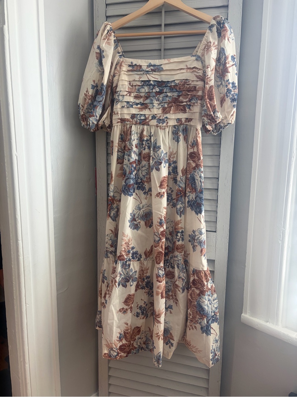 Abercrombie & Fitch Cream Midi Dress with Blue and Brown Floral Print